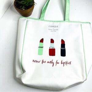 Kate Spade X CLINIQUE White and Green Lipstick Tote Bag